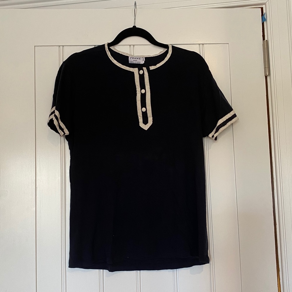 Frame Denim Navy Shirt with White Piping